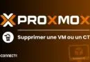 Proxmox logo with the French instruction 'Supprimer une VM ou un CT' and a trash can icon, indicating deletion of a VM or CT in Proxmox VE.