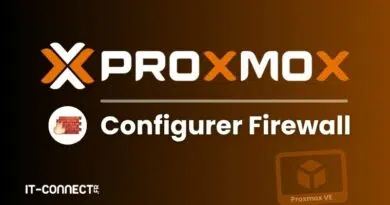 Banner-style image with the Proxmox logo and 'Configurer Firewall' title, a small fire emoji icon, orange gradient background, and IT-Connect watermark.
