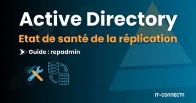 Cover slide for a guide about Active Directory replication health, with a wrench and database icons on a blue gradient background.