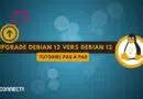 Banner announcing a step-by-step tutorial to upgrade Debian from 12 to 13, featuring the Tux penguin logo and IT-CONNECT branding.