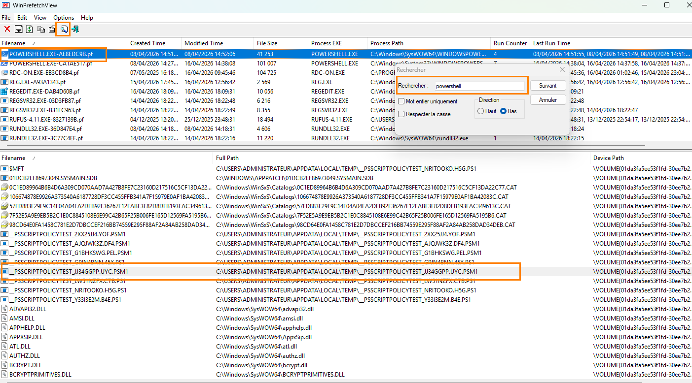 WinPrefetchView PowerShell analysis