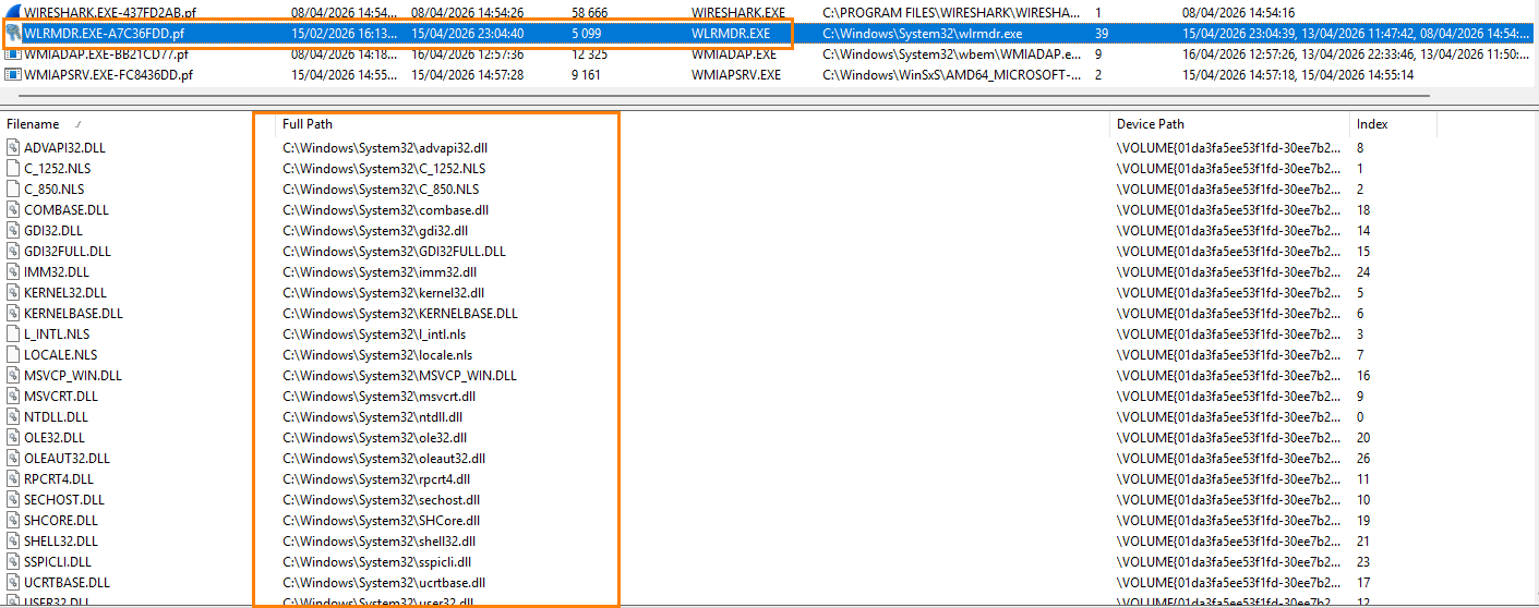 WinPrefetchView registry analysis wlrmdr.exe