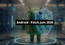 Android robot with a glowing shield in a high-tech server room, announcing Patch Jun 2026.