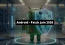 Android robot with a glowing shield in a high-tech server room, announcing Patch Jun 2026.