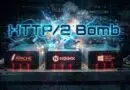 Exploding server racks with the words 'HTTP/2 Bomb' and logos for Apache, NGINX, and IIS visible on the front panels.
