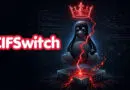 Brand illustration: bold 'CIFSwitch' text to the left with a neon-red outline, and Tux the Linux penguin sitting on a glowing server switch with a red crown above.