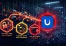Cybersecurity illustration with three vulnerability icons labeled CVE-2026-34908 (auth bypass), CVE-2026-34909 (path traversal), and CVE-2026-34910 (RCE root), with data streams converging on a glowing blue app logo.