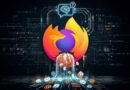 Firefox logo surrounded by glowing digital data streams and emails, symbolizing cybersecurity and online protection.
