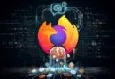 Firefox logo surrounded by glowing digital data streams and emails, symbolizing cybersecurity and online protection.