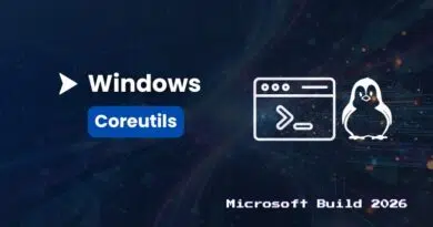 Promotional banner for Windows Coreutils at Microsoft Build 2026, showing the Windows Coreutils logo, a terminal window icon, and the Linux penguin.