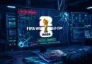 Hacker-themed computer setup displaying FIFA World Cup 2026 logo with messages like System Breach and Access Granted on the screen.