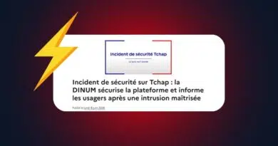 Tchap Cyberattack: Hacker Breaches French State Encrypted Messaging Service Informational banner about a Tchap security incident; white rounded panel with headline on a dark gradient background and a yellow bolt.