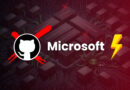 GitHub logo with red cross marks beside the word Microsoft and a yellow lightning bolt on a dark circuit-board background.