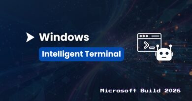 Banner for Windows Intelligent Terminal with Windows logo, blue 'Intelligent Terminal' badge, terminal icon, and 'Microsoft Build 2026' text.