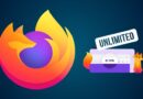 Firefox logo beside a VPN browser illustration with an 'UNLIMITED' stamp, implying unlimited VPN for Firefox users