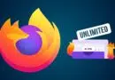 Firefox logo beside a VPN browser illustration with an 'UNLIMITED' stamp, implying unlimited VPN for Firefox users