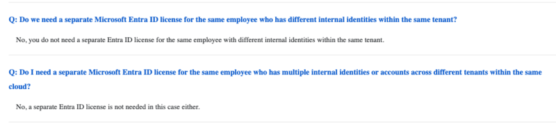 Excerpt from Microsoft documentation on per-user Entra ID licensing