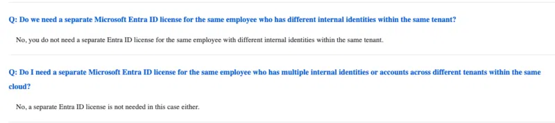 Excerpt from Microsoft documentation on per-user Entra ID licensing