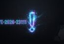 Neon blue exclamation mark with 'CVE-2026-23111' on a dark circuit background; a Linux penguin sits in the right corner as a security illustration.