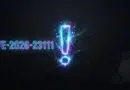 Neon blue exclamation mark with 'CVE-2026-23111' on a dark circuit background; a Linux penguin sits in the right corner as a security illustration.