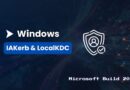 Windows branding with a blue badge reading 'IAKerb & LocalKDC' and a security shield icon, 'Microsoft Build 2026' caption at the bottom.