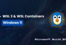 Hero image promoting WSL 3 & WSL Containers on Windows 11; includes Windows 11 badge and Tux mascot, with 'Microsoft Build 2026' footer.
