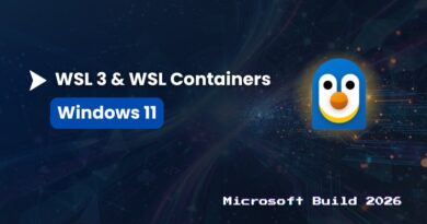 Hero image promoting WSL 3 & WSL Containers on Windows 11; includes Windows 11 badge and Tux mascot, with 'Microsoft Build 2026' footer.