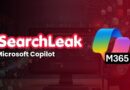 Banner with 'SearchLeak' logo, 'Microsoft Copilot' and 'M365' on a red tech background.