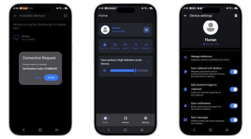 Validation of Sefirah pairing between the Android smartphone and the PC with key verification
