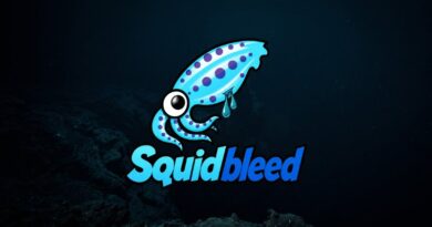 Logo: blue cartoon squid with dotted pattern above the 'Squidbleed' wordmark on a dark underwater background.