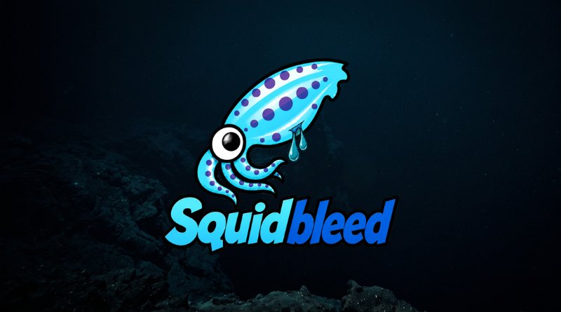 Logo: blue cartoon squid with dotted pattern above the 'Squidbleed' wordmark on a dark underwater background.