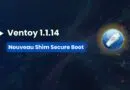 Ventoy 1.1.14 banner with a blue badge reading 'Nouveau Shim Secure Boot' and a circular blue icon on the right.