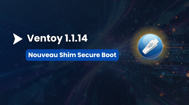 Ventoy 1.1.14 banner with a blue badge reading 'Nouveau Shim Secure Boot' and a circular blue icon on the right.