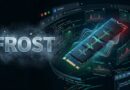 Branding text 'FROST' beside a glowing RAM module with neon holographic data charts and code in the background.