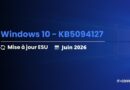 Windows 10 update screen showing KB5094127, Mise à jour ESU, Juin 2026, with a blue Windows background and IT-CONNECT watermark