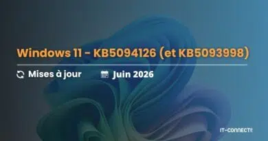 Windows 11 update banner: KB5094126 (and KB5093998) with 'Mises à jour' and 'Juin 2026' on an abstract blue-green background.
