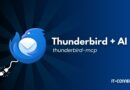 Blue Thunderbird logo on a dark radial background with the headline 'Thunderbird + AI' and the subtitle 'thunderbird-mcp'