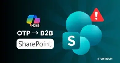 Marketing graphic for SharePoint B2B migration with OTP → B2B text, SharePoint badge, and IT-Connect branding.
