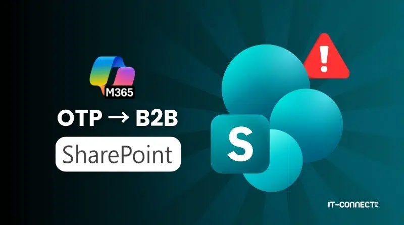 Marketing graphic for SharePoint B2B migration with OTP → B2B text, SharePoint badge, and IT-Connect branding.