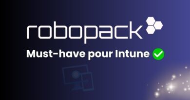 Robopack promotional banner showing the logo and the phrase 'Must-have pour Intune' with a green checkmark on a blue gradient background.