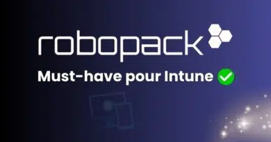 Robopack promotional banner showing the logo and the phrase 'Must-have pour Intune' with a green checkmark on a blue gradient background.
