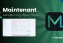 Banner advertising Maintenant Monitoring Open Source with a large M logo and a UI screenshot on a green radial background.