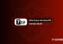Bannière de mise à jour de sécurité 7-Zip, Version 26.02, sur fond rouge avec logo IT-Connect.