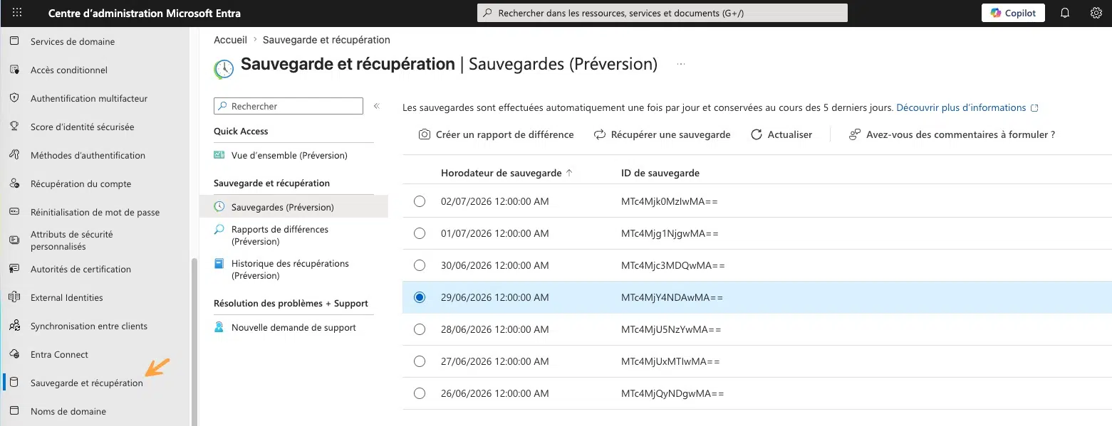 Aperçu de Microsoft Entra Backup and Recovery