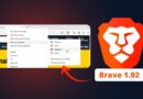 Graphic of a Brave browser window with a context menu open and a highlighted 'Social' tab, beside a bold Brave logo and a 'Brave 1.92' badge.