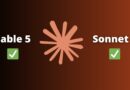 Left and right labels 'Fable 5' and 'Sonnet 5' with green checkmarks, centered decorative star on a gradient background, implying both items are selected or complete.