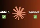Left and right labels 'Fable 5' and 'Sonnet 5' with green checkmarks, centered decorative star on a gradient background, implying both items are selected or complete.