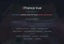 France Vue landing page: dark hero with logo, French tagline, and a centered search field over a map background.