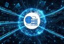 Global digital network with a central server icon surrounded by a glowing blue sphere of data streams and circuitry.