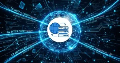 Global digital network with a central server icon surrounded by a glowing blue sphere of data streams and circuitry.